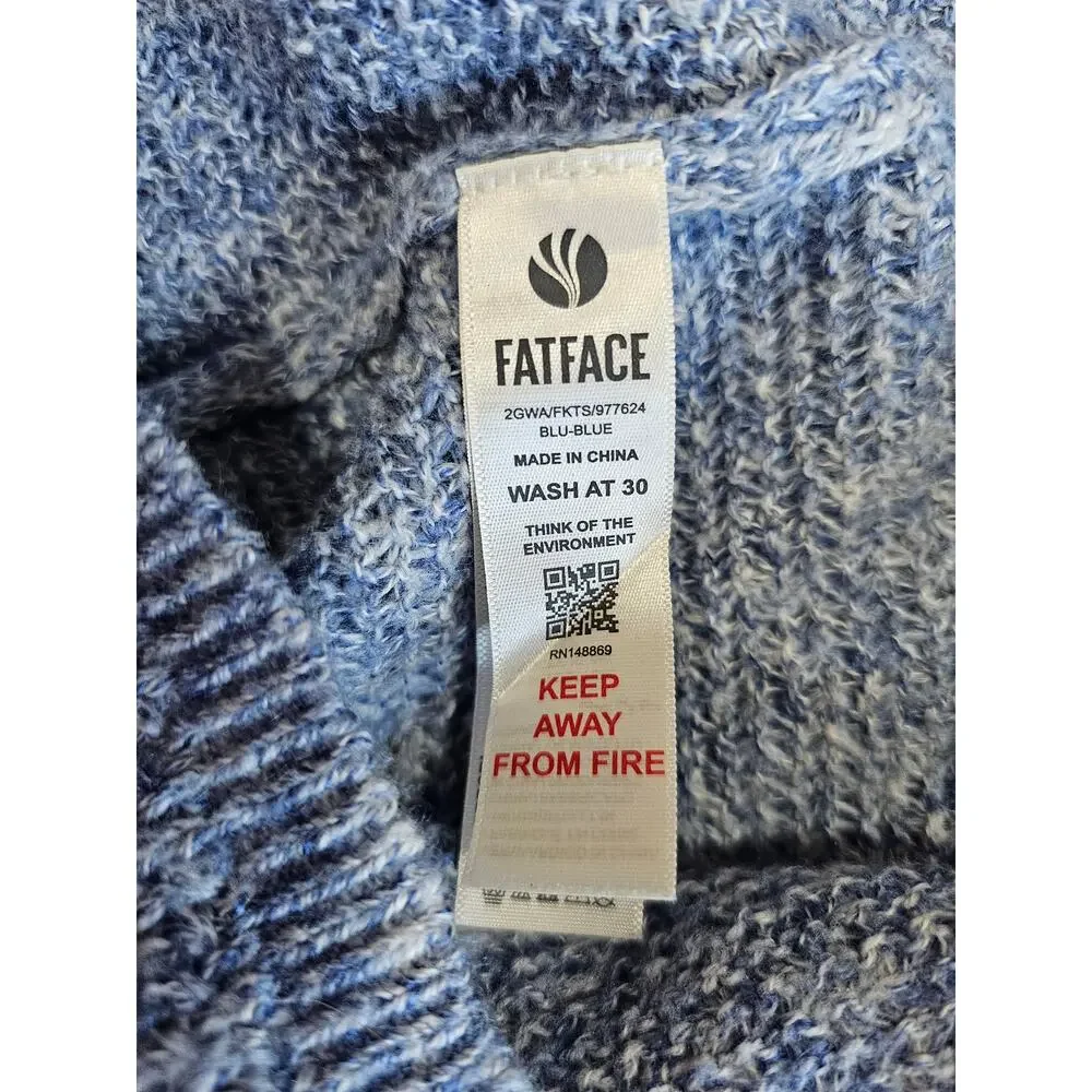 Fat Face Knit Sweater, Harpenden, Cotton Blend, Blue, Womens Sz 4 New